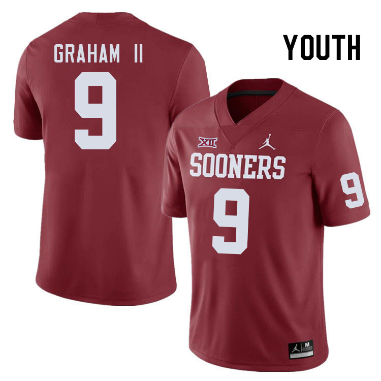 Youth #9 D.J. Graham II Oklahoma Sooners College Football Jerseys Stitched-Crimson